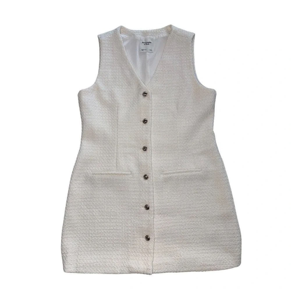 Abercrombie‎ & Fitch Mara Tweed Vest Mini Dress White Size L